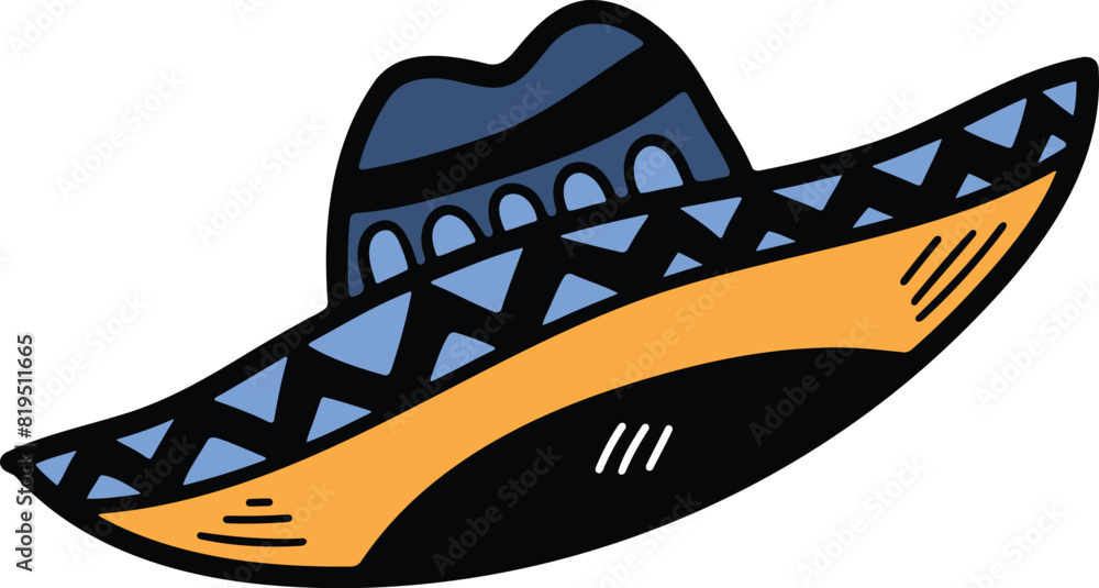 Mexican style hat illustration Hand drawn in line style