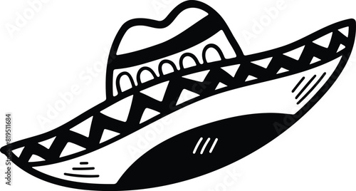 Mexican style hat illustration Hand drawn in line style