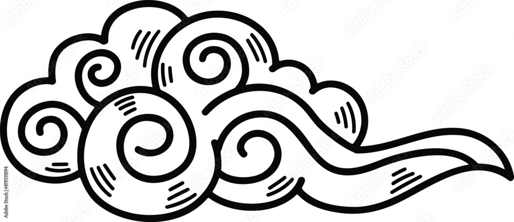 Chinese or Japanese cloud illustration Hand drawn in line style Chinese or Japanese cloud illustration Hand drawn in line style