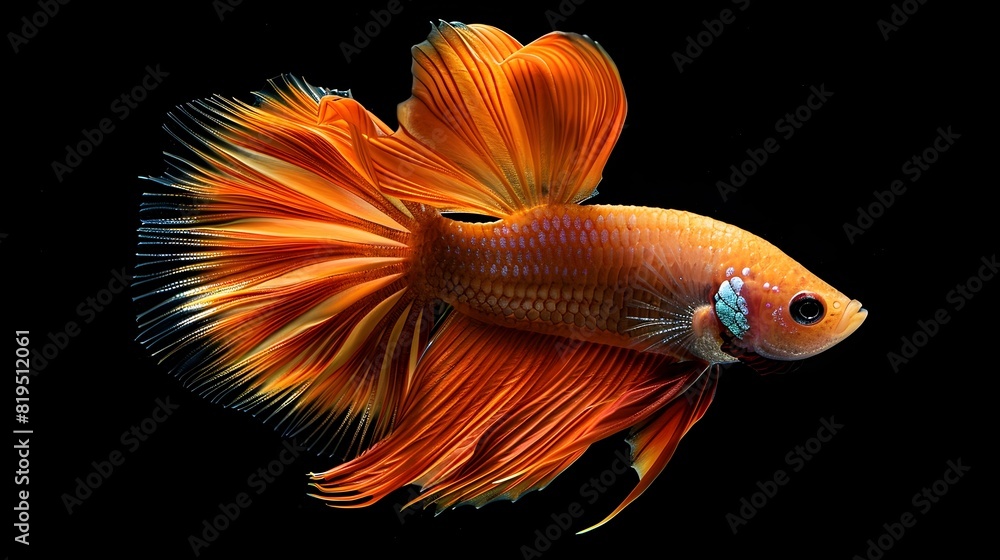 Fototapeta premium Striking Betta Fish Portrait with Vibrant Veil like Fins and Tail