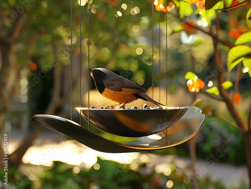 A bird feeder with a whimsical design, 3D render, playful colors, intricate details photo
