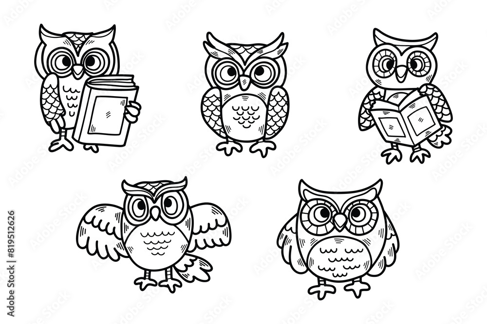 hand drawn owl illustration in line style hand drawn owl illustration in line style