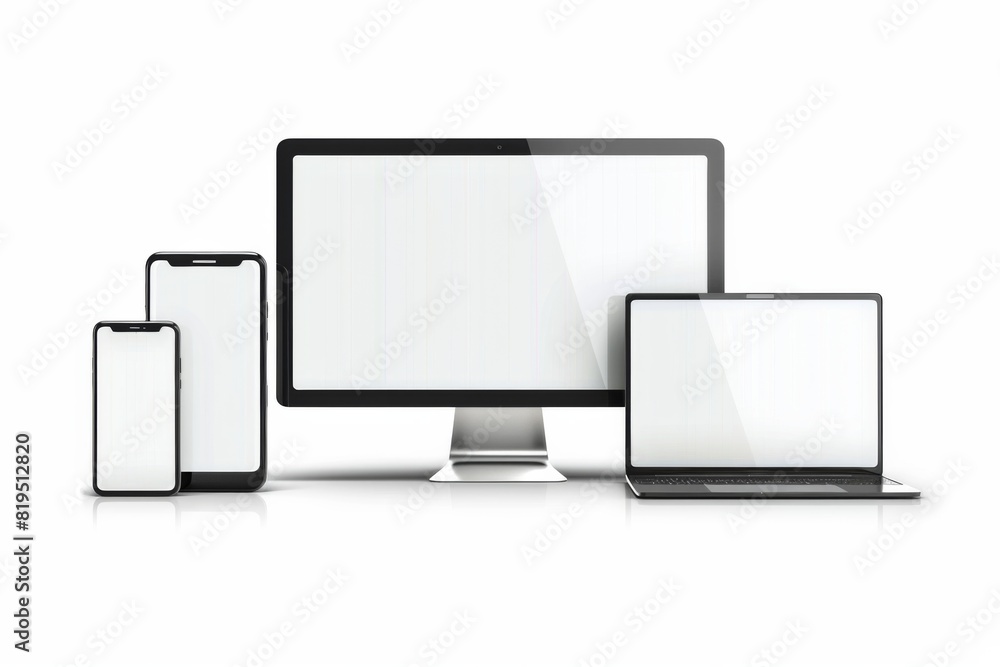 Mockup of computer, laptop, monitor and tablet created with generative ai Mockup of computer, laptop, monitor and tablet created with generative ai