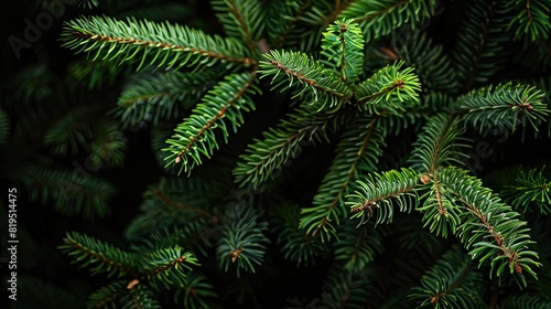 Beautiful Christmas Background with green fir tree brunch close up. Copy space 