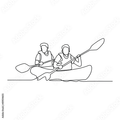 One continuous line drawing of people play rowing vector illustration. Rowing design in simple linear continuous style vector concept. Sports themes design for your asset vector design illustration.