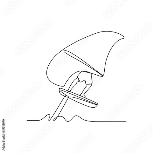One continuous line drawing of wing foil sport vector illustration. Wing foil design in simple linear continuous style vector concept. Sports themes design for your asset vector design illustration.