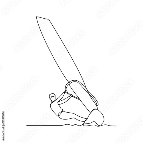 One continuous line drawing of wing foil sport vector illustration. Wing foil design in simple linear continuous style vector concept. Sports themes design for your asset vector design illustration.