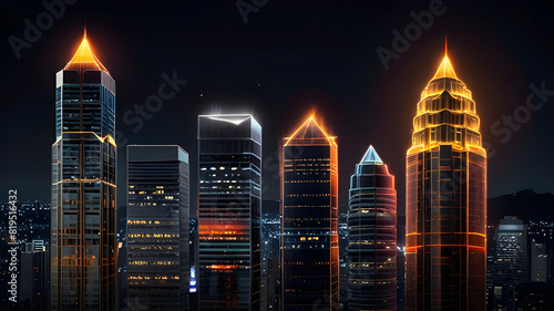 Glossy and artistic neon light effect urban landscapes of modern towering cities and Skyscrapers or Artistic textures and futuristic townscapes ai generative #819516432