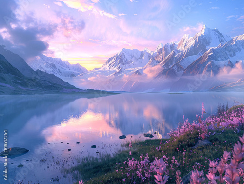 Sunrise Over Snowy Mountains