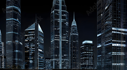 Glossy and artistic neon light effect urban landscapes of modern towering cities and Skyscrapers or Artistic textures and futuristic townscapes ai generative #819517430