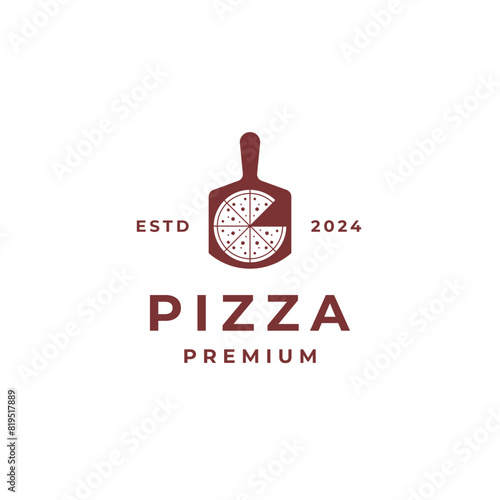 Shovel with pizza for italian food logo design template vector illustration