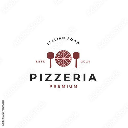 Shovel with pizza for italian food logo design template vector illustration