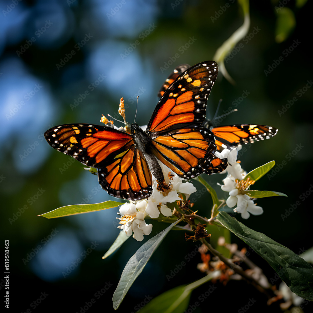 Fototapeta premium endangered western monarch butterflies cling to a branch in pacific grove