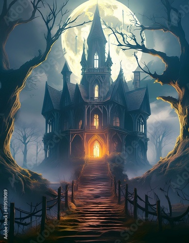 halloween background with castle photo