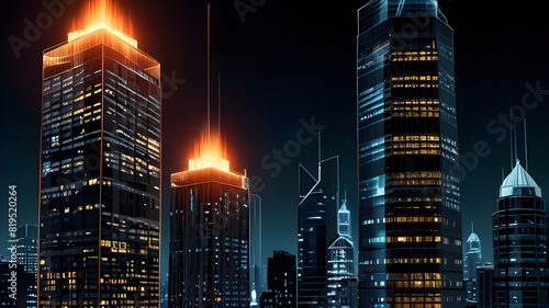 Glossy and artistic neon light effect urban landscapes of modern towering cities and Skyscrapers or Artistic textures and futuristic townscapes ai generative #819520264