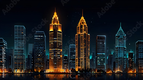 Glossy and artistic neon light effect urban landscapes of modern towering cities and Skyscrapers or Artistic textures and futuristic townscapes ai generative #819520426