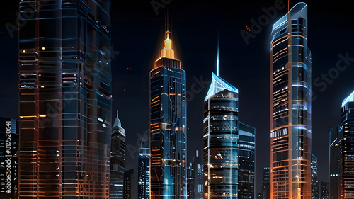 Glossy and artistic neon light effect urban landscapes of modern towering cities and Skyscrapers or Artistic textures and futuristic townscapes ai generative #819520641