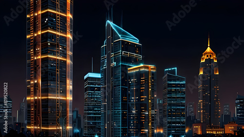 Glossy and artistic neon light effect urban landscapes of modern towering cities and Skyscrapers or Artistic textures and futuristic townscapes ai generative #819520822