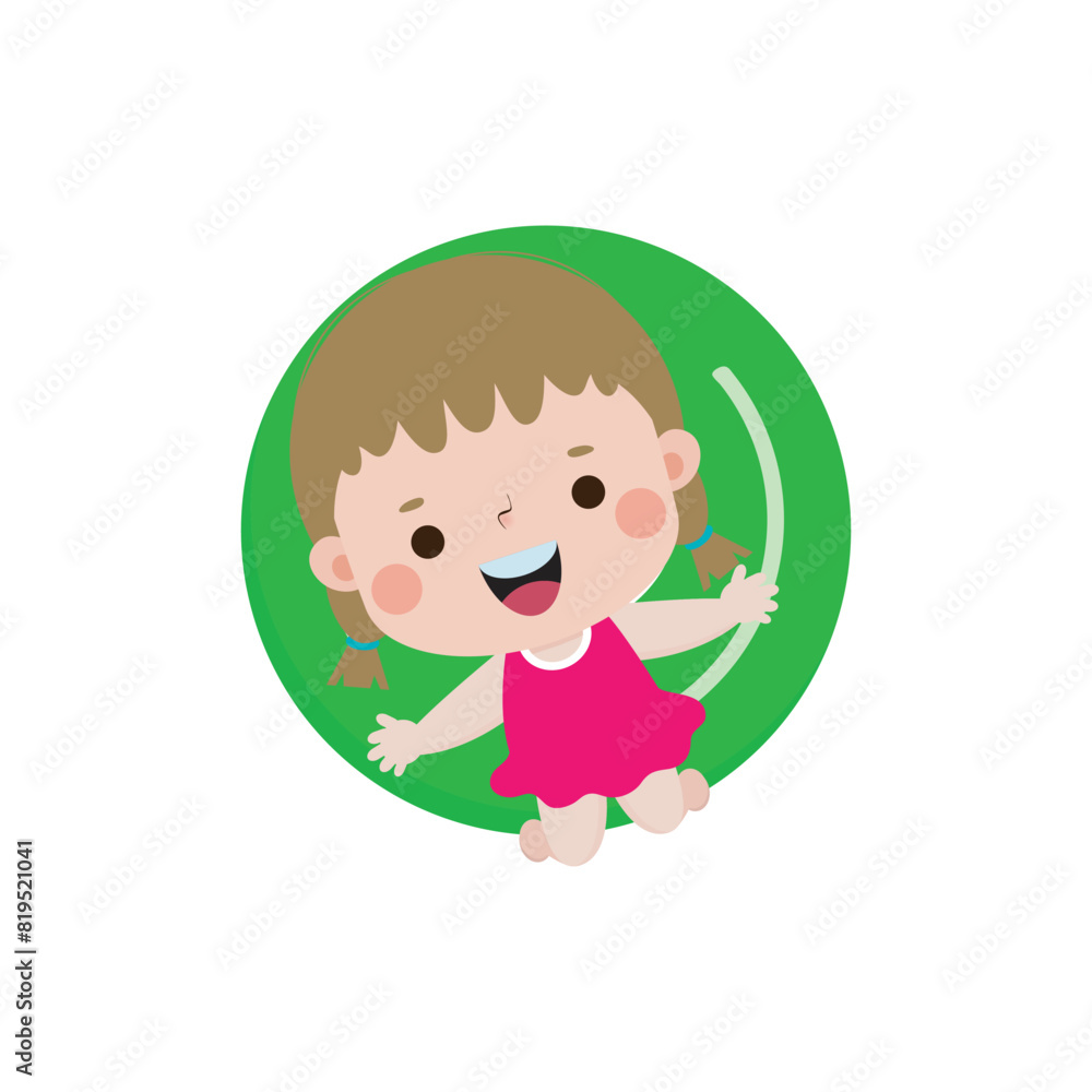 Cute kid in Swimsuit Floating on Rubber Ring on inflatable in top view, Swimming Pool party, cartoon character flat style vector illustration on white background Cute kid in Swimsuit Floating on Rubber Ring on inflatable in top view, Swimming Pool party, cartoon character flat style vector illustration on white background