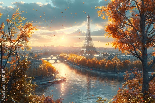 Eiffel Tower and river, realistic, film still, Intricate details