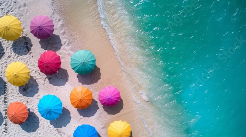 Wallpaper Mural Aerial view of Tropical beach with colorful umbrellas. Torontodigital.ca