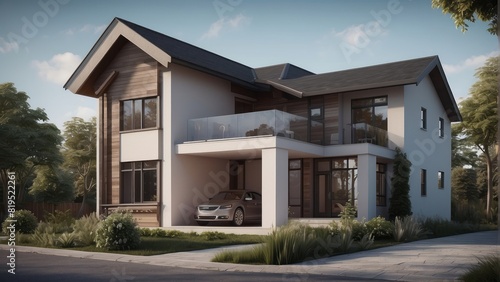 Architecture modern residential house elevation, Exterior 3D building design illustration