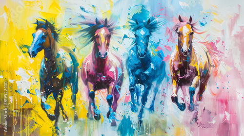 Abstract oil painting of galloping horses, generative Ai