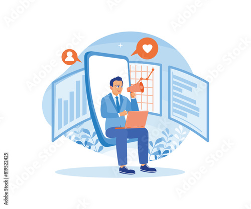 Employers provide employment information. Affiliate partnerships make money. Job referral concept. Flat vector illustration.