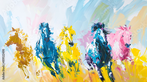 Abstract oil painting of galloping horses, generative Ai