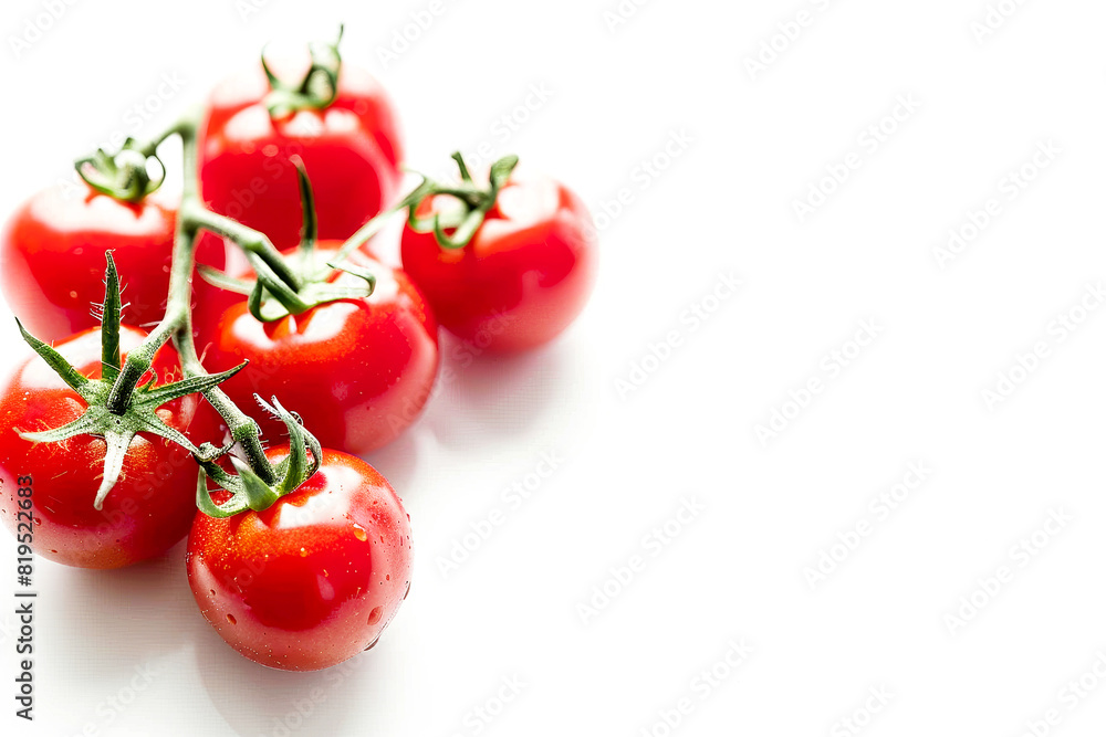 Tomato with water drops on white background. Concept of vegetables. Copy space Tomato with water drops on white background. Concept of vegetables. Copy space