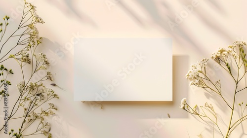 White Floral Botanical Arrangement with Leafy Branches on Neutral Background