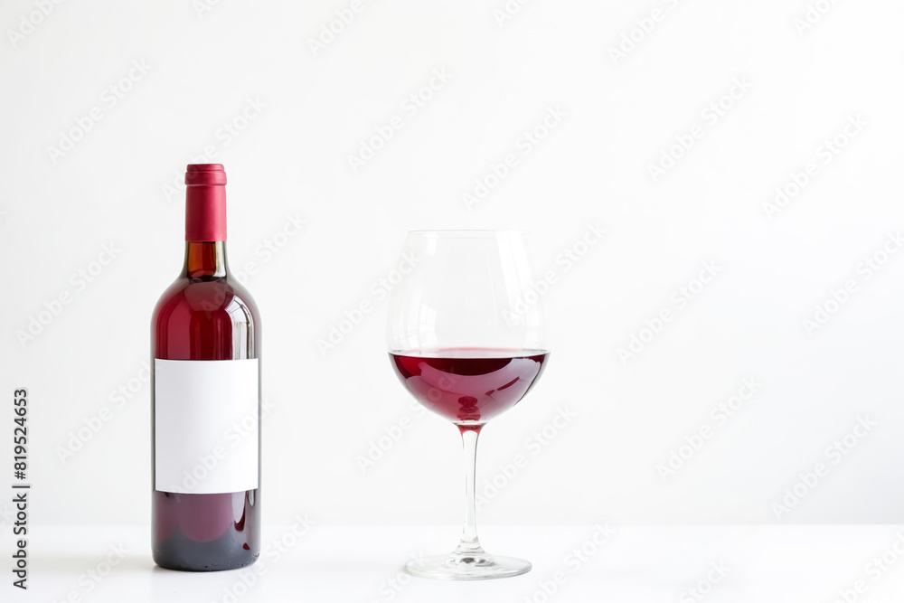 Red Wine Bottle and Glass on White Background Red Wine Bottle and Glass on White Background