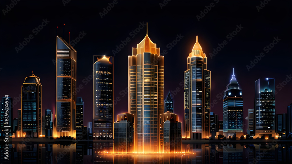 Obraz premium Glossy and artistic neon light effect urban landscapes of modern towering cities and Skyscrapers or Artistic textures and futuristic townscapes ai generative