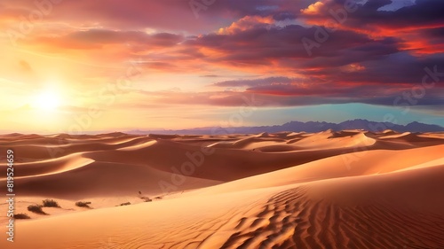 A majestic desert landscape with sand dunes and a stunning sunset  captured in HD 