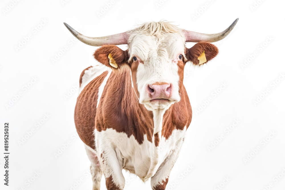 Close-up of a Brown and White Cow with Horns Close-up of a Brown and White Cow with Horns