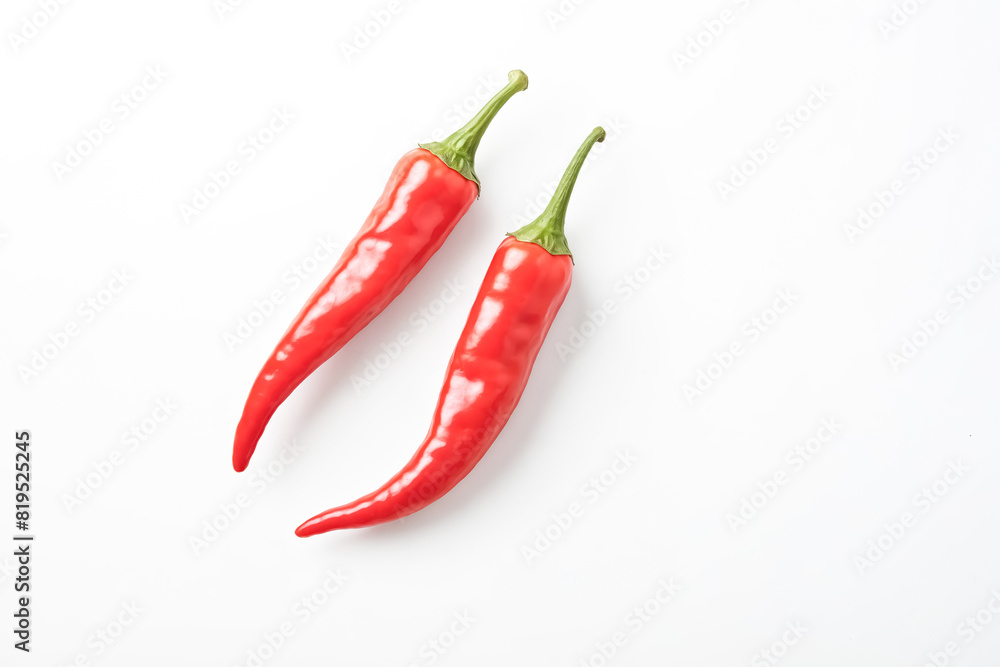Two Red Chili Peppers Isolated on White Background
