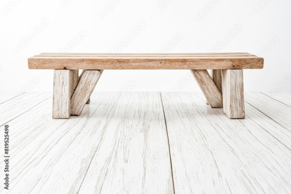 Wooden Bench on White Wooden Floor Wooden Bench on White Wooden Floor