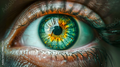 Close-up of a Vivid Green and Orange Human Eye photo