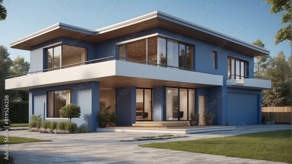 Architecture modern house with garage in daylight, 3D building design illustration Architecture modern house with garage in daylight, 3D building design illustration