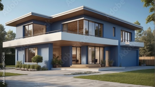 Architecture modern house with garage in daylight, 3D building design illustration © free