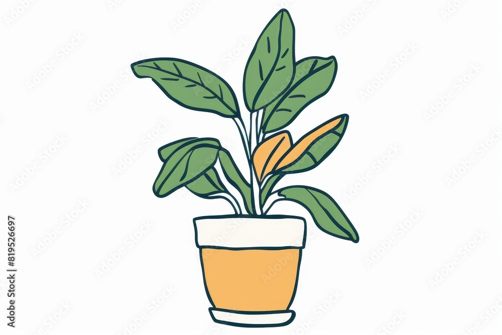 Fototapeta premium Minimalist Doodle of a Potted Plant Simple Line Art Illustration