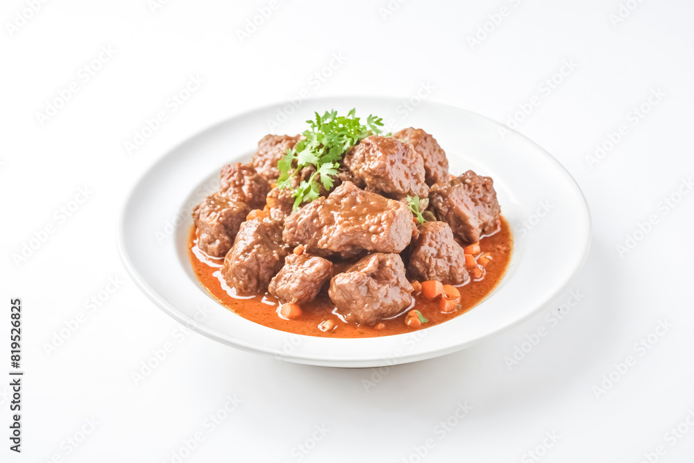 Beef Stew with Carrots and Parsley on White Background Beef Stew with Carrots and Parsley on White Background