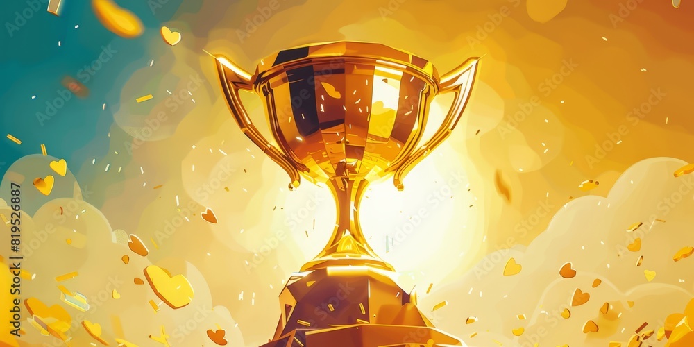 Illustration of a gleaming golden trophy awarded for first place in the championship Illustration of a gleaming golden trophy awarded for first place in the championship