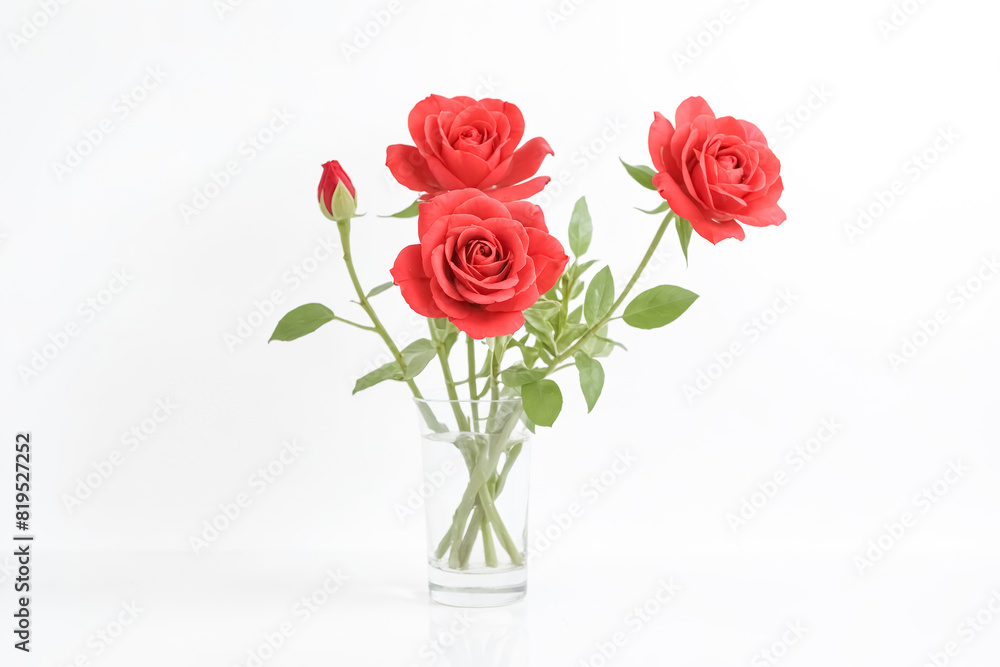 Red Roses in a Glass Vase on White Background Red Roses in a Glass Vase on White Background