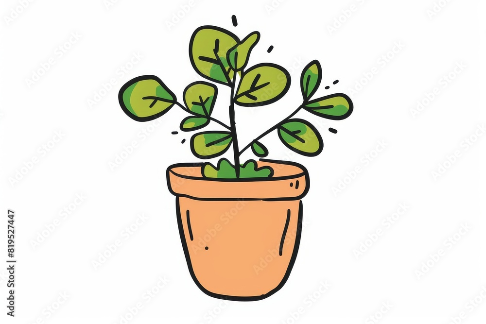 Obraz premium Minimalist Doodle of a Potted Plant Simple Line Art Illustration