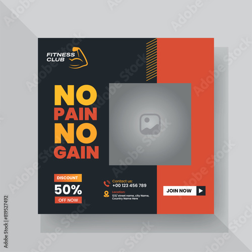 Gym and fitness social media post template design.