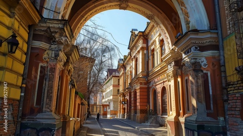 Austrian architecture of the 19th century on the streets of Chernivtsi access arch