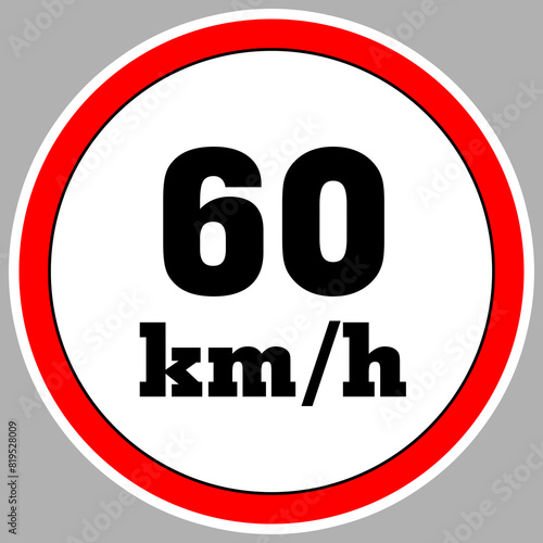 Maximum Speed limit sign 60 km h. Isolated road sign icon on white background. 200 MPH Maximum speed sign speed limit sign illustration vector template road sign yellow background

