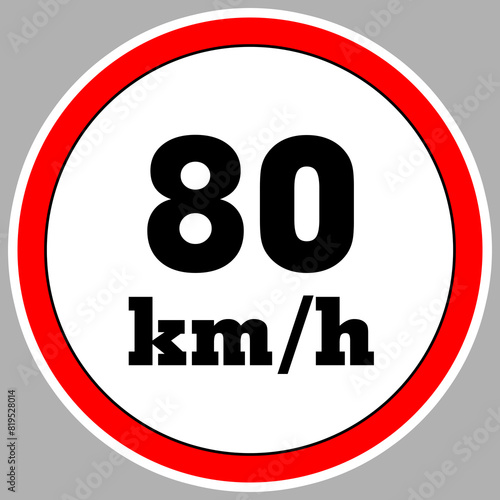 Maximum Speed limit sign 80 km h. Isolated road sign icon on white background. 200 MPH Maximum speed sign speed limit sign illustration vector template road sign yellow background
