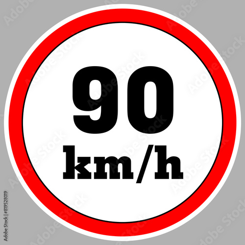 Maximum Speed limit sign 90 km h. Isolated road sign icon on white background. 200 MPH Maximum speed sign speed limit sign illustration vector template road sign yellow background
